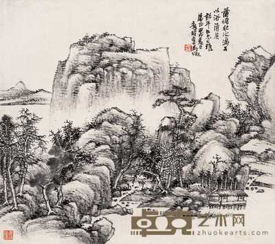 吴徵 1934年作 秋山幽壑 镜心 39×35cm